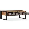 Table basse style Industriel 3 tiroirs métal et bois ouvert