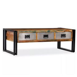 Table basse style Industriel 3 tiroirs métal et bois