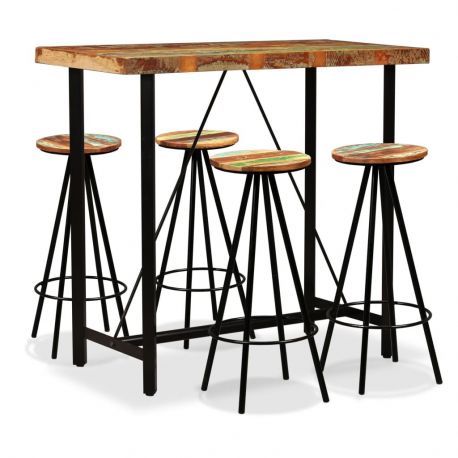 Table bar industriel recyclé et 4 tabourets bois recyclé