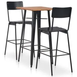 Table haute bois LISBOA et 2 Chaises metal noir