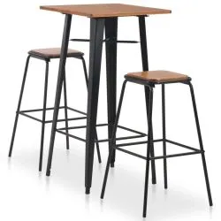 Table haute bois LISBOA et 2 tabourets bois et metal