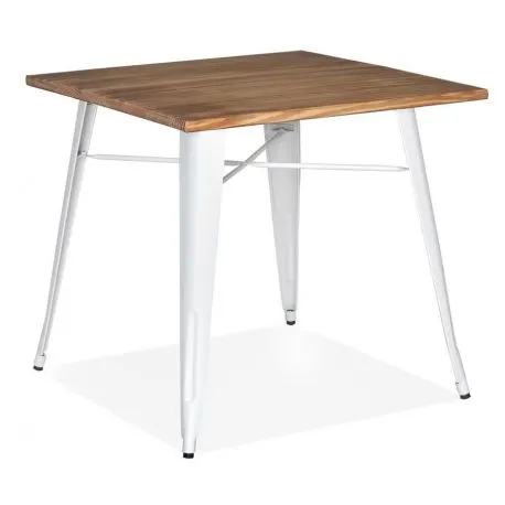 Table métal blanc STREHLA plateau bois de pin