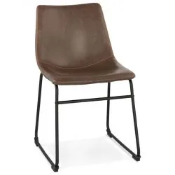 Chaise design métal noir Biff similicuir marron