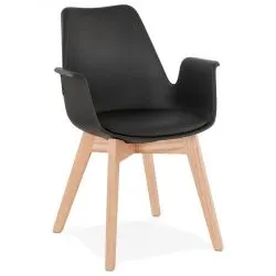 Chaise design Alcapone Noir pieds bois clair