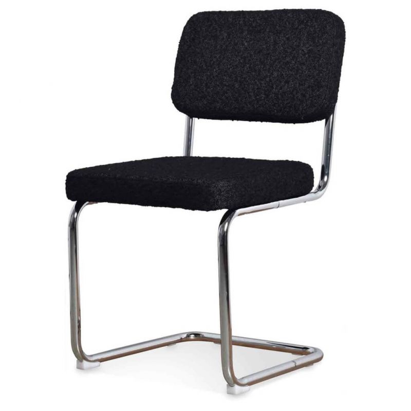 Chaise pivotante tissu bouclette avec pied central en metal noir
