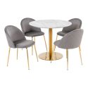 Lot Table ronde 'Bolzano' et 4 chaises 'Geneve' velours gris