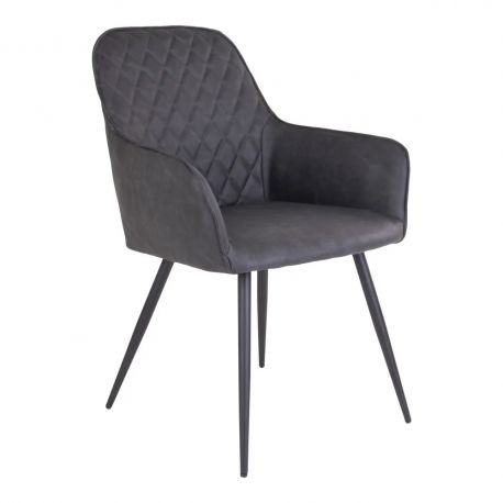 Chaise Fauteuil métal noir 'Harbo' simili cuir gris foncé