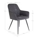 Chaise Fauteuil métal noir 'Harbo' simili cuir gris foncé