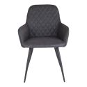 Chaise Fauteuil métal noir 'Harbo' simili cuir gris foncé