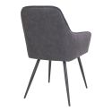 Chaise Fauteuil métal noir 'Harbo' simili cuir gris foncé