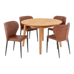 Table ronde extensible 'Metz' et 4 chaises 'Pisa' simili cuir Marron