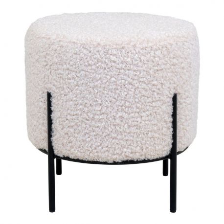 Pouf 'Alford' confort metal noir et tissu bouclette blanc