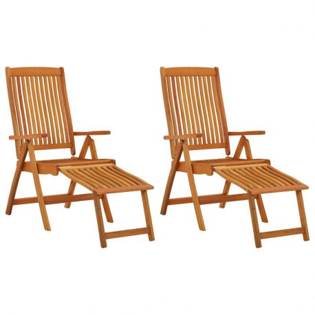 Transat de jardin pliables en bois avec repose-pieds lot de 2