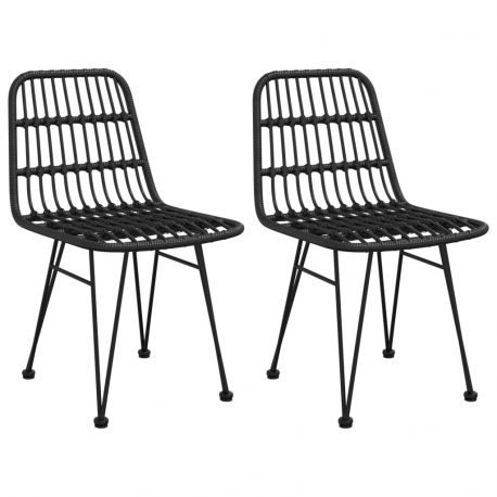 Chaises de jardin métal et Resine tressee Noire - lot de 2