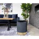 Pouf en velours noir Gamby avec base en acier couleur laiton