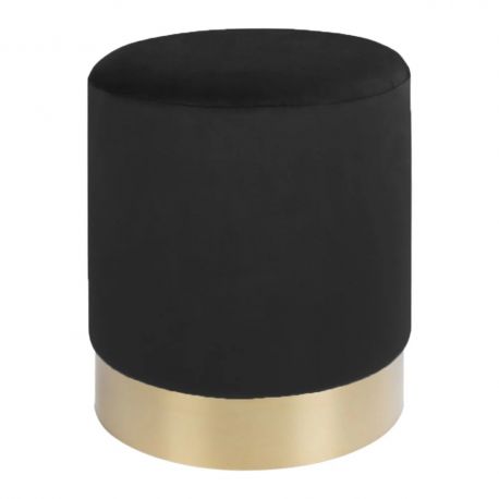 Pouf en velours noir Gamby avec base en acier couleur laiton