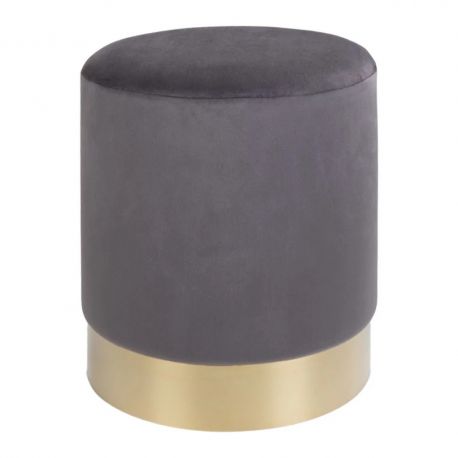 Pouf en velours Gris Gamby avec base en acier couleur laiton