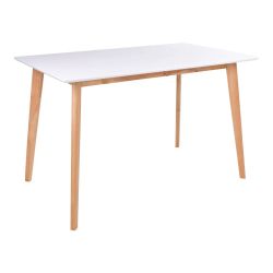 Table à manger 120 cm Vojens plateau blanc - pieds bois