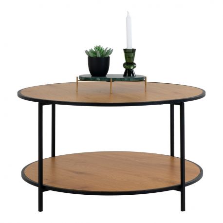 Table basse aspect chêne Ø80 VITA avec pieds noirs