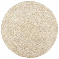 Tapis rond 240 cm Polski fait a la main Jute Blanc et marron