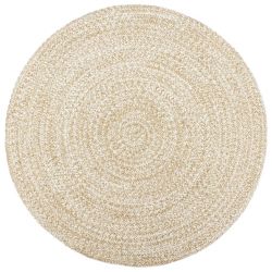 Tapis rond 180 cm Polski fait a la main Jute Blanc et marron