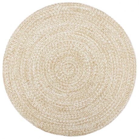 Tapis rond 180 cm Polski fait a la main Jute Blanc et marron