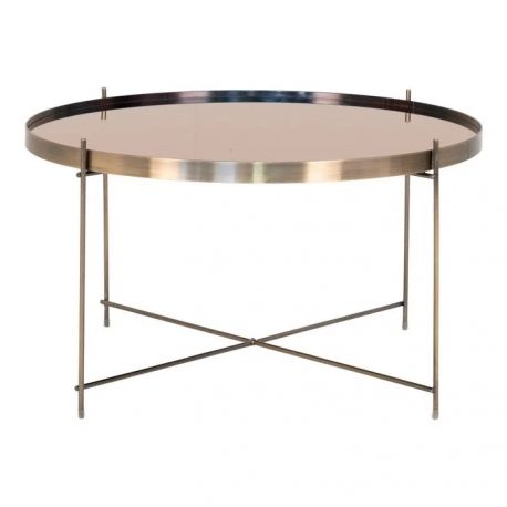 Table basse métal laiton Ø70 Venezia plateau verre