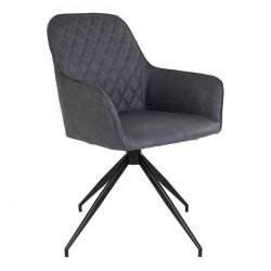 Chaise de salle à manger métal noir 'Harbo' simili cuir Gris Foncé