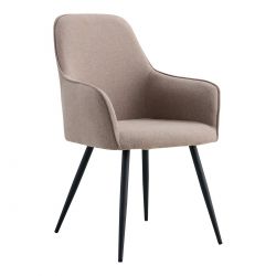 Chaise Fauteuil métal noir 'Harbo' tissu ton Pierre