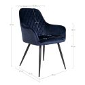 Chaise Fauteuil métal noir avec Accoudoirs 'Harbo' Velours Bleu