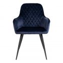 Chaise Fauteuil métal noir avec Accoudoirs 'Harbo' Velours Bleu