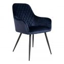 Chaise Fauteuil métal noir avec Accoudoirs 'Harbo' Velours Bleu