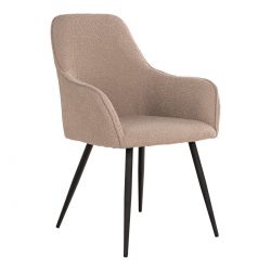 Chaise Fauteuil métal noir 'Harbo' tissu bouclette beige