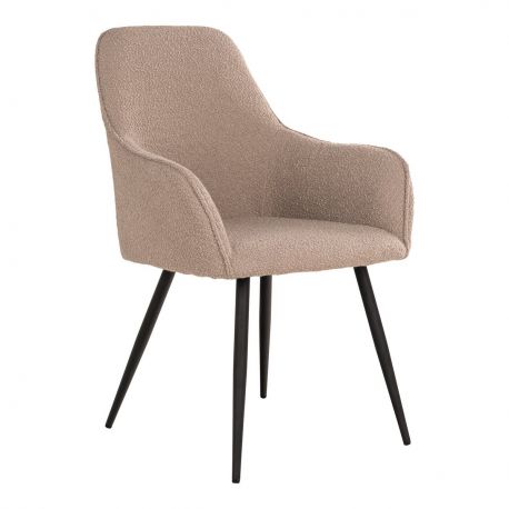 Chaise Fauteuil métal noir 'Harbo' tissu bouclette beige