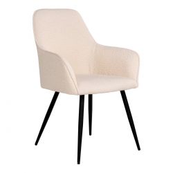 Chaise Fauteuil métal noir 'Harbo' tissu bouclette blanc