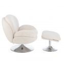 Fauteuil Relax avec Repose-pieds Moma Tissu Crème Métal Chrome