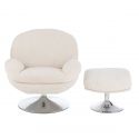 Fauteuil Relax avec Repose-pieds Moma Tissu Crème Métal Chrome