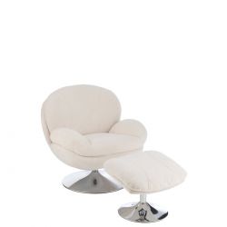 Fauteuil Relax avec Repose-pieds Moma Tissu Crème Métal Chrome