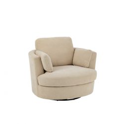 Fauteuil pivotant Swin Bois de peuplier Tissu Beige