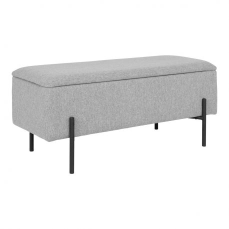 Banc coffre Watford : rangement pratique, tissu gris pieds métal noir