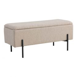 Coffre de rangement Watford Pieds métal Noir, Tissu bouclette Beige