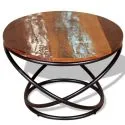 Table basse ronde industriel metal et bois massif variante
