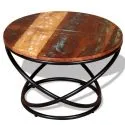 Table basse ronde industriel metal et bois massif variante 2