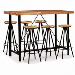 Lot table et 6 tabourets de bar Industriel bois massif