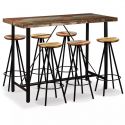 Lot table de Bar et 6 tabourets metal et bois massif recycle