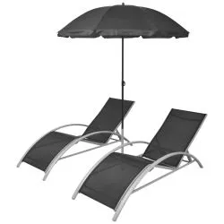 Lot de 2 transat et parasol Aluminium Noir