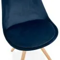 Chaise design scandinave Jones bois et velours Bleu assise