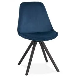 Chaise design scandinave Jones bois noir et velours Bleu