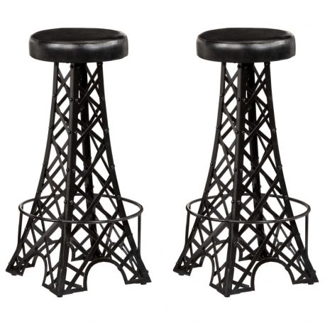 Tabourets de bar Eiffel Cuir noir